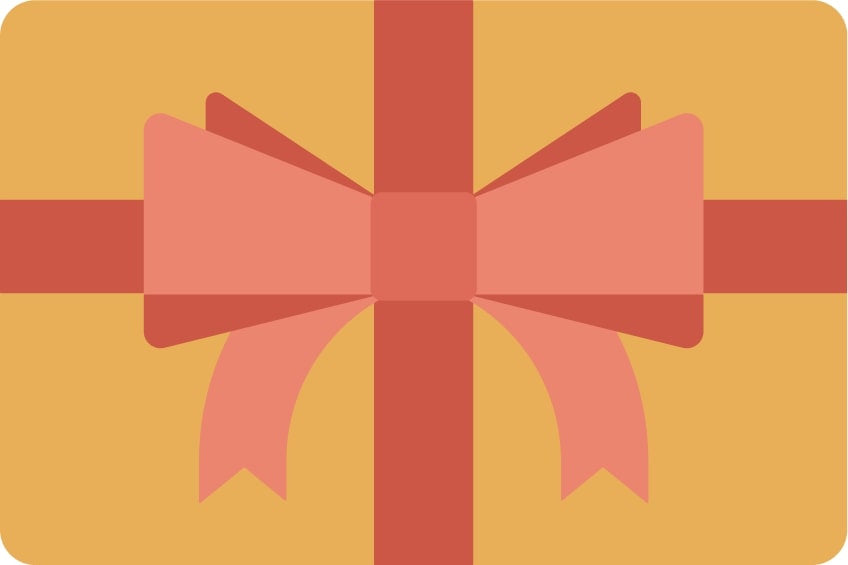 Image of a gold rectangle with a red bow tied around it like a present