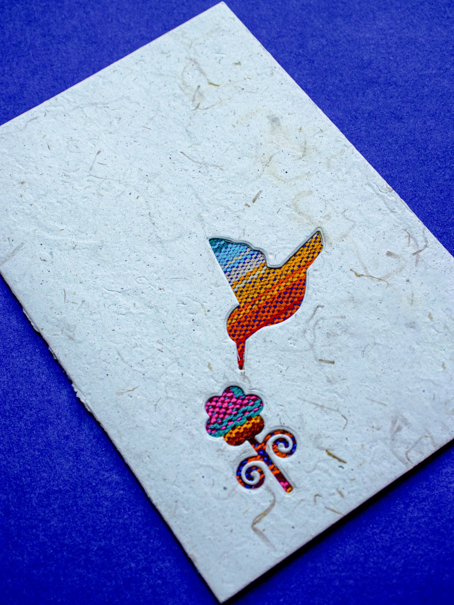 Small Bird With Flower Ecuadorian Fabric Cards -  Wholesale Pack of 6