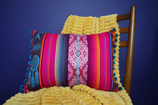 45cm x 32cm oblong cushions hand made by highly skilled artisans in Ecuador, using traditional Ecuadorian fabrics